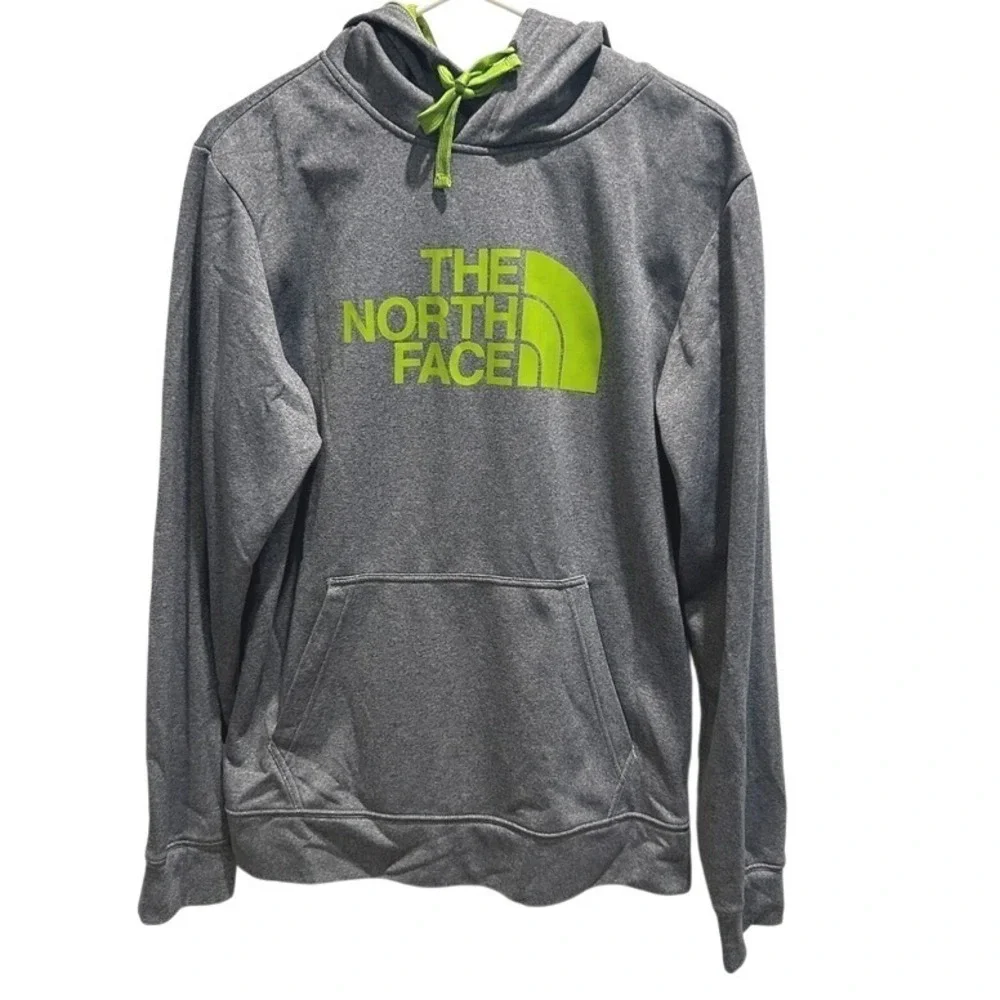 The North Face Hoodie XL Mens Grey Neon Green Logo Pullover Sweatshirt